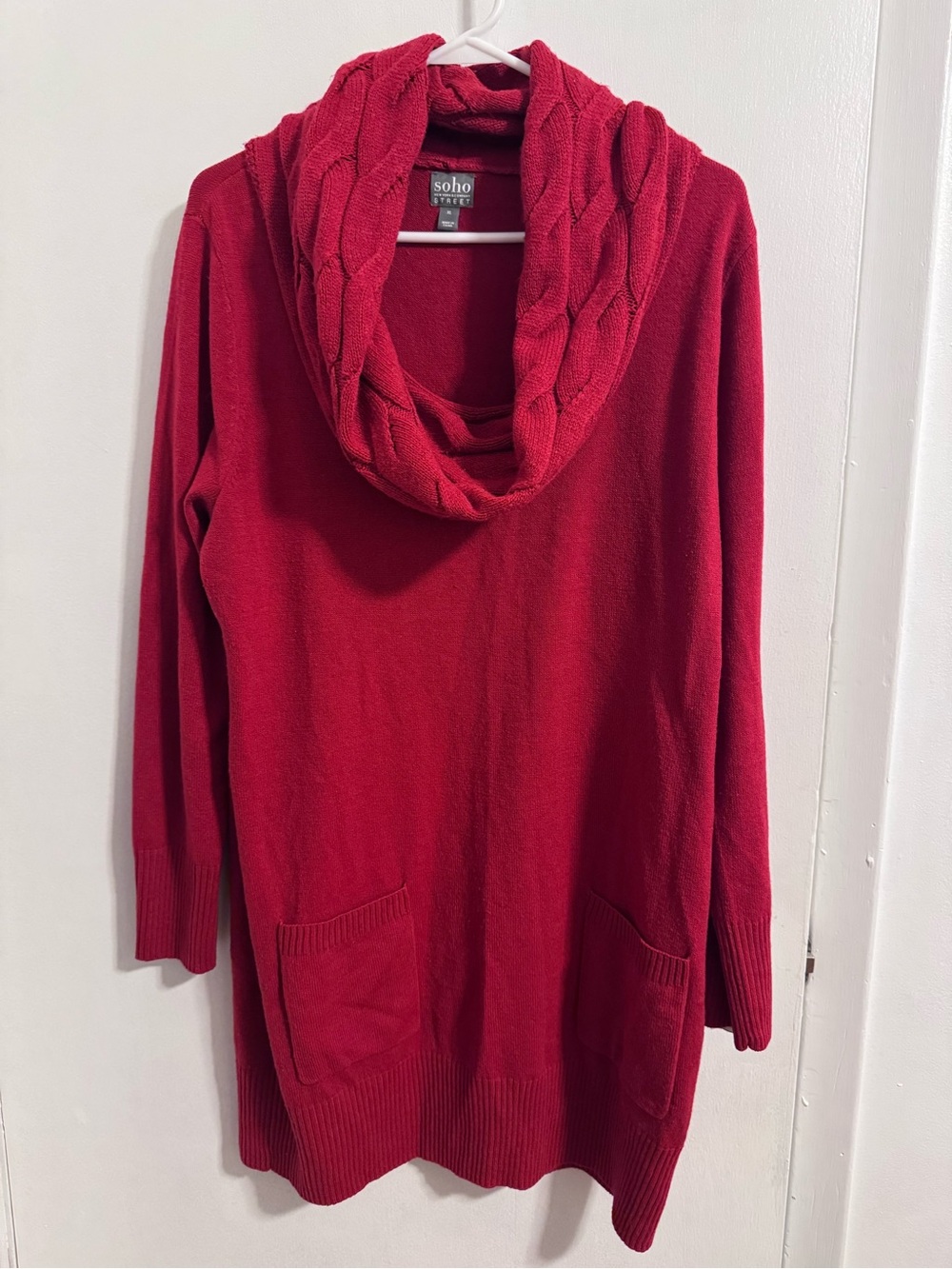 New York & Company Red Cowl Neck Sweater Tunic with Pockets